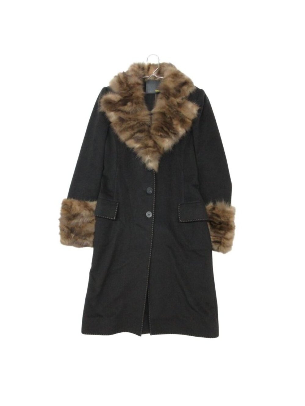 Fendi Coat Seable Fur Cashmere Blend Long Dark Gray 40